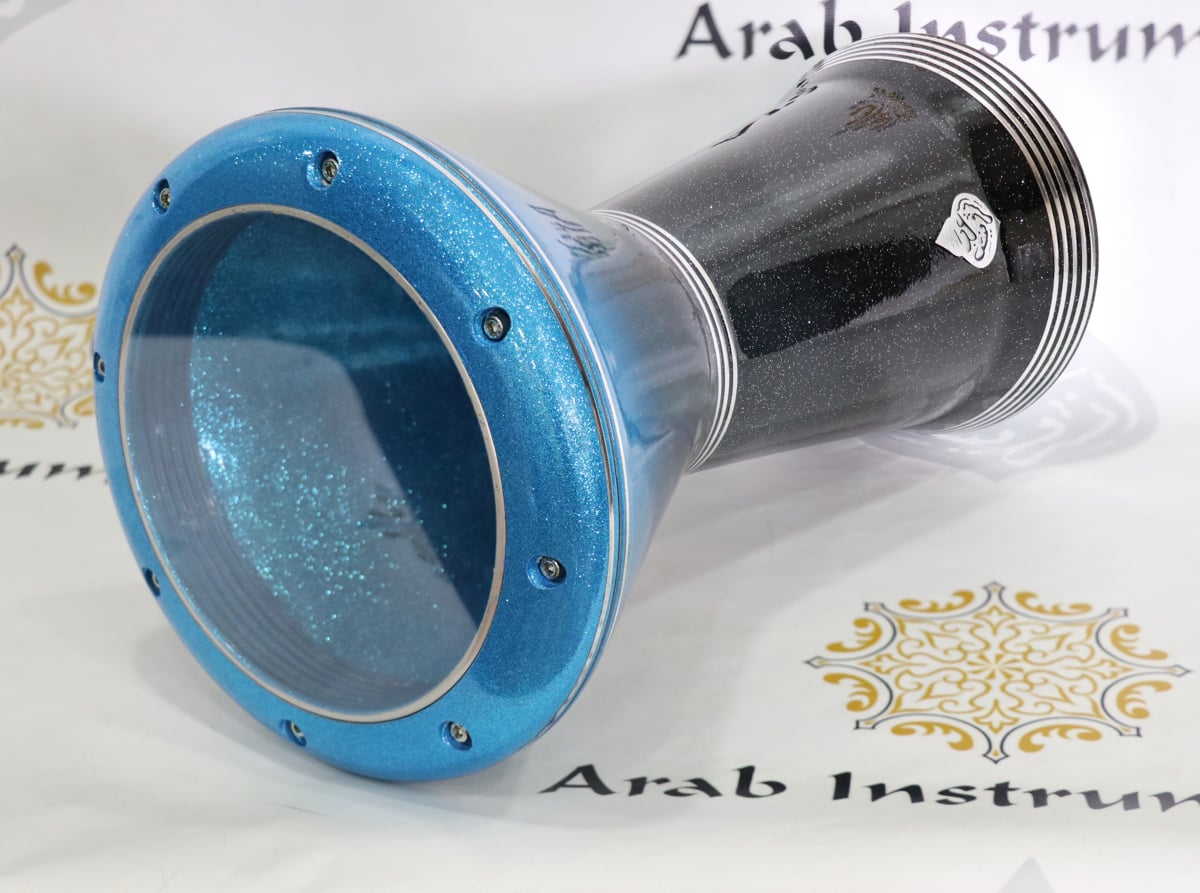 Crown Darbuka Premium Sparkling Black and Blue 8 pegs #0776